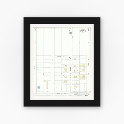 Old map wall art mockup — black gallery frame with white mat — Sanborn Fire Insurance Map from Montebello, Los Angeles County, California (1925), Sheet #0004