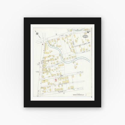 Old map wall art mockup — black gallery frame with white mat — Sanborn Fire Insurance Map from Adams, Berkshire County, Massachusetts (1914), Sheet #0014