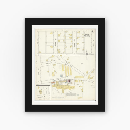 Old map wall art mockup — black gallery frame with white mat — Sanborn Fire Insurance Map from Elkton, Rockingham County, Virginia (1913), Sheet #0004