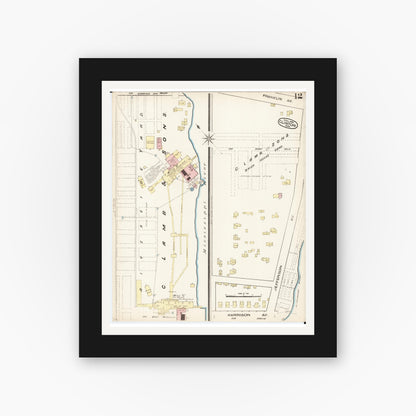Old map wall art mockup — black gallery frame with white mat — Sanborn Fire Insurance Map from Clinton, Clinton County, Iowa (1885), Sheet #0012