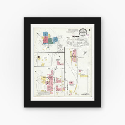 Old map wall art mockup — black gallery frame with white mat — Sanborn Fire Insurance Map from Boyertown, Berks County, Pennsylvania (1909) - Complete Map Set