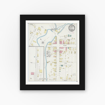 Old map wall art mockup — black gallery frame with white mat — Sanborn Fire Insurance Map from Westfield, Marquette County, Wisconsin (1894), Sheet #0001