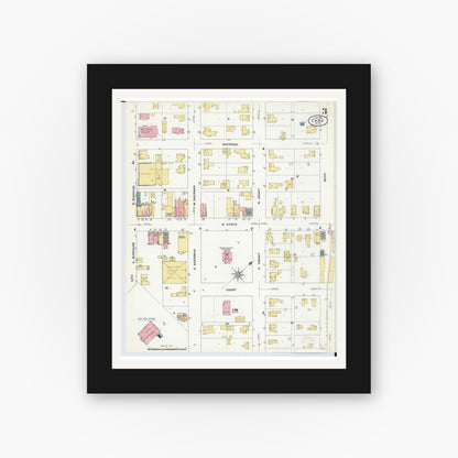 Old map wall art mockup — black gallery frame with white mat — Sanborn Fire Insurance Map from Caro, Tuscola County, Michigan (1909), Sheet #0003