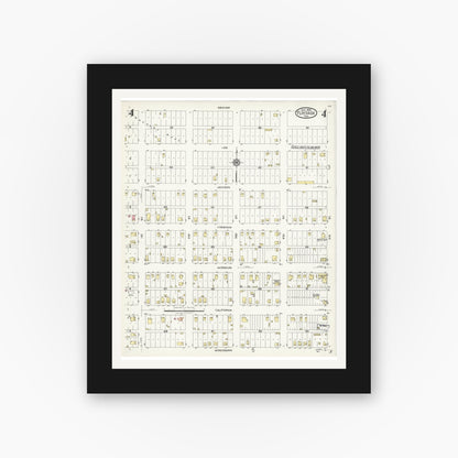Old map wall art mockup — black gallery frame with white mat — Sanborn Fire Insurance Map from Floydada, Floyd County, Texas (1925), Sheet #0004