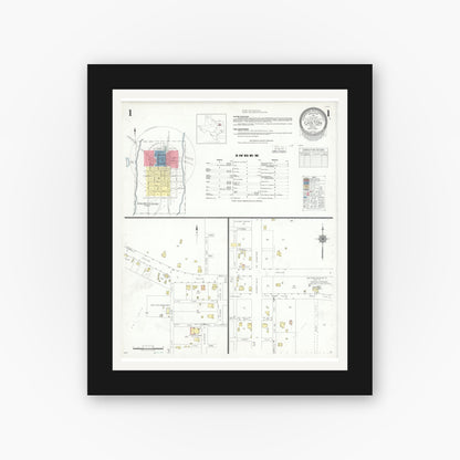Old map wall art mockup — black gallery frame with white mat — Sanborn Fire Insurance Map from Canton, Van Zandt County, Texas (1941) - Complete Map Set