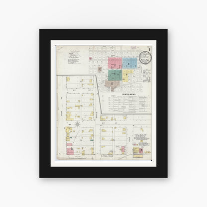 Old map wall art mockup — black gallery frame with white mat — Sanborn Fire Insurance Map from Rich Hill, Bates County, Missouri (1893) - Complete Map Set