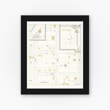 Old map wall art mockup — black gallery frame with white mat — Sanborn Fire Insurance Map from Hueneme, Ventura County, California (1895), Sheet #0003
