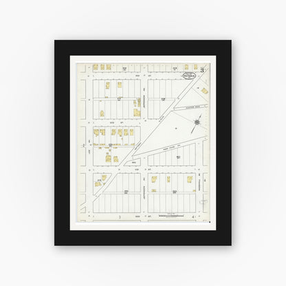 Old map wall art mockup — black gallery frame with white mat — Sanborn Fire Insurance Map from Victoria, Lunenburg County, Virginia (1921), Sheet #0003