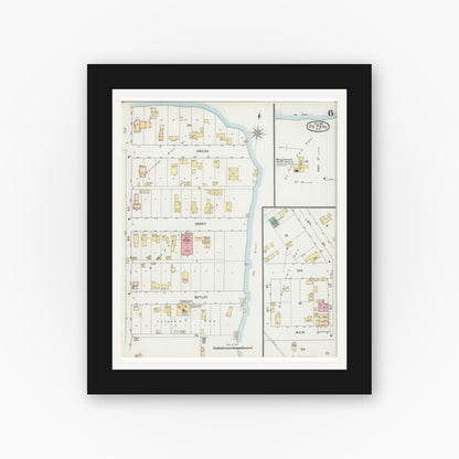 Old map wall art mockup — black gallery frame with white mat — Sanborn Fire Insurance Map from De Pere, Brown County, Wisconsin (1895), Sheet #0006
