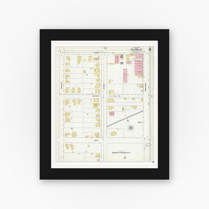 Old map wall art mockup — black gallery frame with white mat — Sanborn Fire Insurance Map from Rocky Mount, Edgecombe And Nash Counties, North Carolina (1901), Sheet #0006