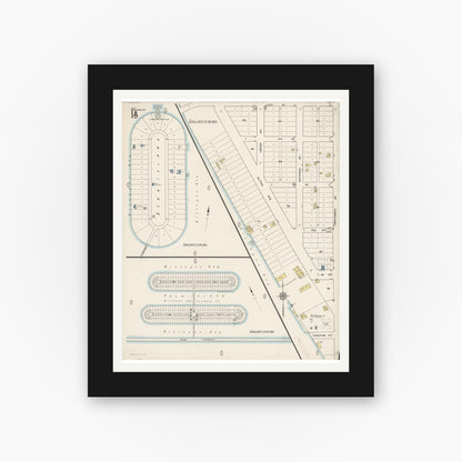 Old map wall art mockup — black gallery frame with white mat — Sanborn Fire Insurance Map from Miami Beach, Dade County, Florida (1921), Sheet #0001