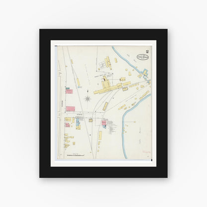 Old map wall art mockup — black gallery frame with white mat — Sanborn Fire Insurance Map from Sand Beach, Huron County, Michigan (1893), Sheet #0002
