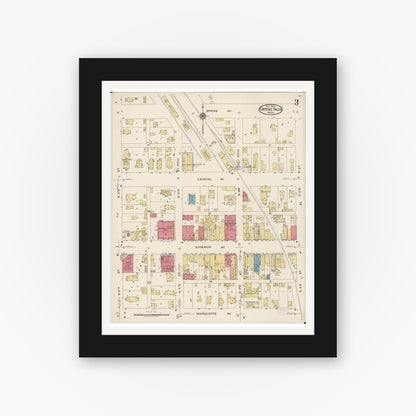 Old map wall art mockup — black gallery frame with white mat — Sanborn Fire Insurance Map from Crystal Falls, Iron County, Michigan (1922), Sheet #0003