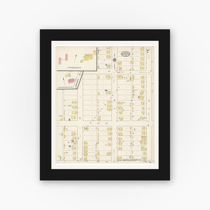 Old map wall art mockup — black gallery frame with white mat — Sanborn Fire Insurance Map from Bedford, Lawrence County, Indiana (1922), Sheet #0007