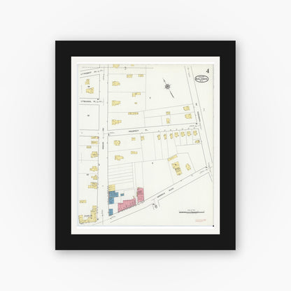 Old map wall art mockup — black gallery frame with white mat — Sanborn Fire Insurance Map from Baldwin, Nassau County, New York (1917), Sheet #0004