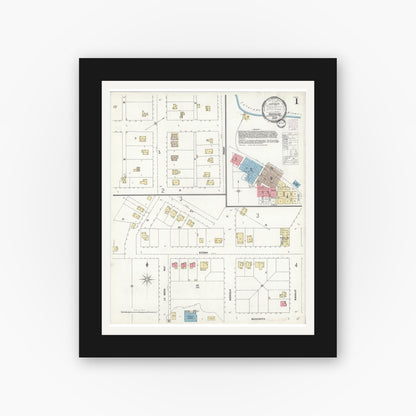 Old map wall art mockup — black gallery frame with white mat — Sanborn Fire Insurance Map from Needles, San Bernardino County, California (1901) - Complete Map Set