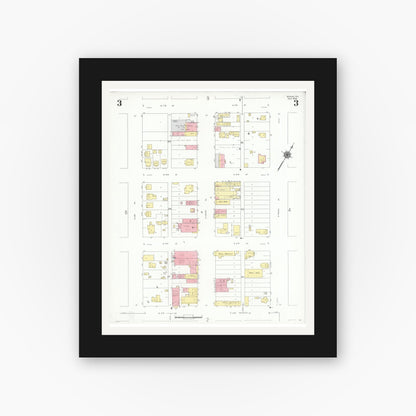 Old map wall art mockup — black gallery frame with white mat — Sanborn Fire Insurance Map from Odessa, Edger County, Texas (1939), Sheet #0003