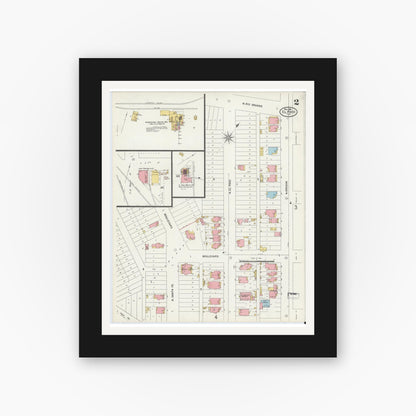 Old map wall art mockup — black gallery frame with white mat — Sanborn Fire Insurance Map from El Paso, El Paso County, Texas (1898), Sheet #0002