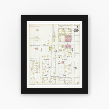Old map wall art mockup — black gallery frame with white mat — Sanborn Fire Insurance Map from Winamac, Pulaski County, Indiana (1893), Sheet #0003