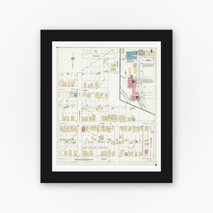 Old map wall art mockup — black gallery frame with white mat — Sanborn Fire Insurance Map from Piqua, Miami County, Ohio (1920), Sheet #0004