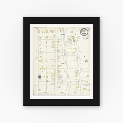 Old map wall art mockup — black gallery frame with white mat — Sanborn Fire Insurance Map from Mayfield, Lackawanna County, Pennsylvania (1896), Sheet #0001