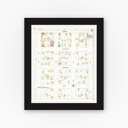 Old map wall art mockup — black gallery frame with white mat — Sanborn Fire Insurance Map from Knoxville, Marion County, Iowa (1899), Sheet #0005