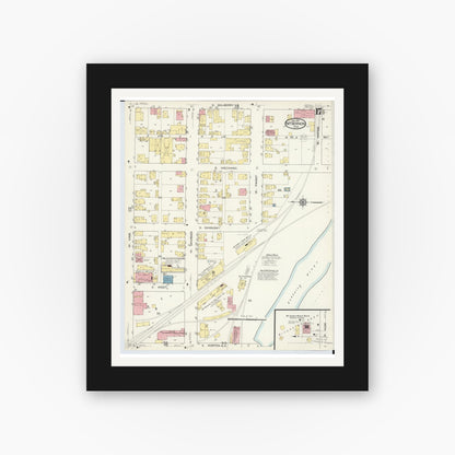 Old map wall art mockup — black gallery frame with white mat — Sanborn Fire Insurance Map from Mount Vernon, Knox County, Ohio (1913), Sheet #0017