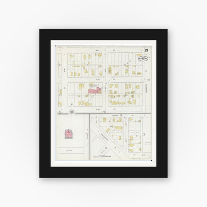 Old map wall art mockup — black gallery frame with white mat — Sanborn Fire Insurance Map from Washburn, Bayfield County, Wisconsin (1898), Sheet #0013