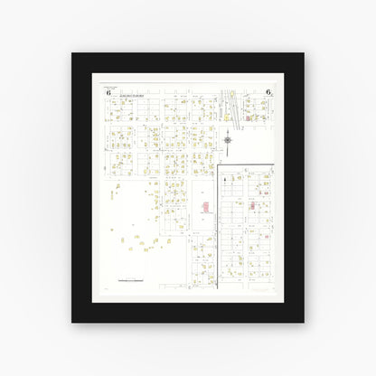 Old map wall art mockup — black gallery frame with white mat — Sanborn Fire Insurance Map from Hampton, Franklin County, Iowa (1938), Sheet #0006
