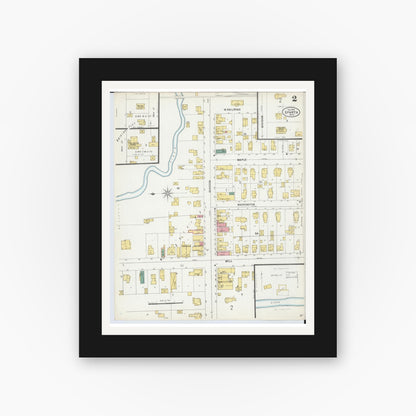 Old map wall art mockup — black gallery frame with white mat — Sanborn Fire Insurance Map from Sparta, Kent County, Michigan (1899), Sheet #0002