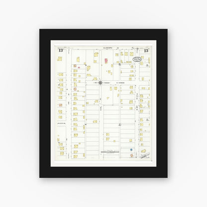 Old map wall art mockup — black gallery frame with white mat — Sanborn Fire Insurance Map from Salem, Columbiana County, Ohio (1926), Sheet #0013