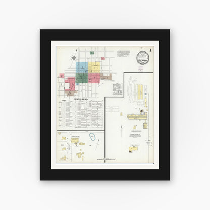 Old map wall art mockup — black gallery frame with white mat — Sanborn Fire Insurance Map from Brenham, Washington County, Texas (1901), Sheet #0001