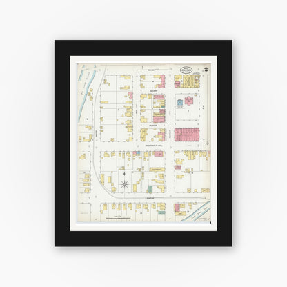 Old map wall art mockup — black gallery frame with white mat — Sanborn Fire Insurance Map from Corydon, Harrison County, Indiana (1899), Sheet #0002