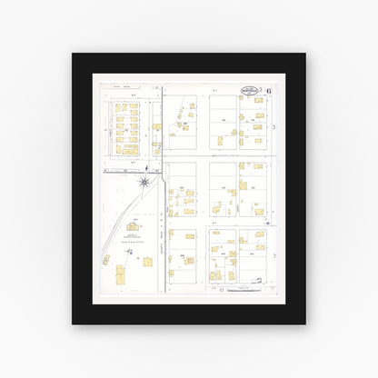 Old map wall art mockup — black gallery frame with white mat — Sanborn Fire Insurance Map from Marysville, Yuba County, California (1909), Sheet #0006