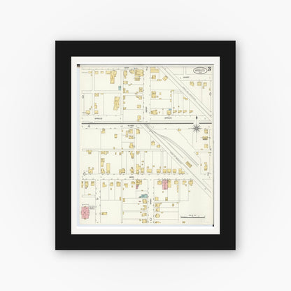 Old map wall art mockup — black gallery frame with white mat — Sanborn Fire Insurance Map from Byesville, Guernsey County, Ohio (1905), Sheet #0003