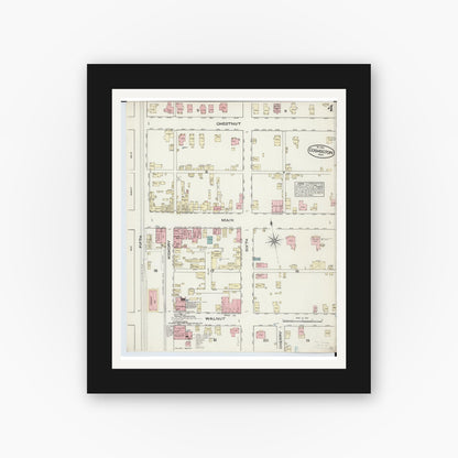 Old map wall art mockup — black gallery frame with white mat — Sanborn Fire Insurance Map from Coshocton, Coshocton County, Ohio (1884), Sheet #0004