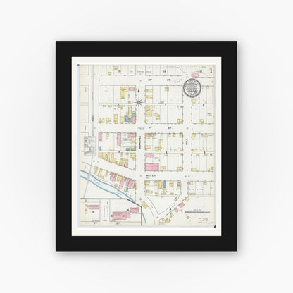 Old map wall art mockup — black gallery frame with white mat — Sanborn Fire Insurance Map from Jordan, Scott County, Minnesota (1892) - Complete Map Set