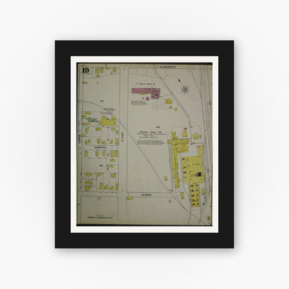 Old map wall art mockup — black gallery frame with white mat — Sanborn Fire Insurance Map from Akron, Summit County, Ohio (1892), Sheet #0019