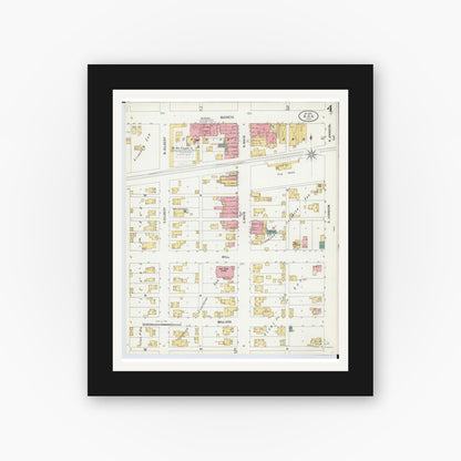 Old map wall art mockup — black gallery frame with white mat — Sanborn Fire Insurance Map from Ada, Hardin County, Ohio (1900), Sheet #0004