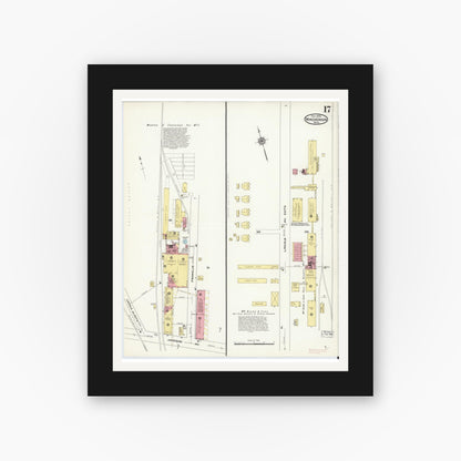 Old map wall art mockup — black gallery frame with white mat — Sanborn Fire Insurance Map from Winchendon, Worcester County, Massachusetts (1909), Sheet #0017