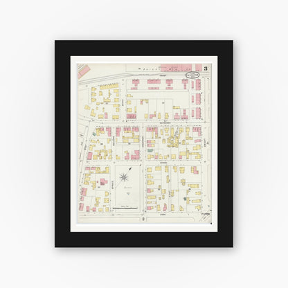 Old map wall art mockup — black gallery frame with white mat — Sanborn Fire Insurance Map from Chicopee, Hampden County, Massachusetts (1896), Sheet #0003