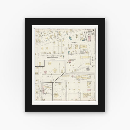 Old map wall art mockup — black gallery frame with white mat — Sanborn Fire Insurance Map from Champaign, Champaign County, Illinois (1887), Sheet #0005