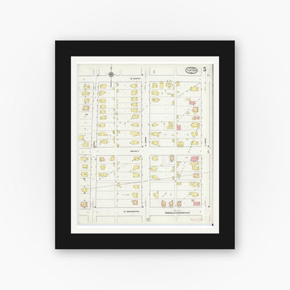 Old map wall art mockup — black gallery frame with white mat — Sanborn Fire Insurance Map from Tipton, Tipton County, Indiana (1915), Sheet #0005