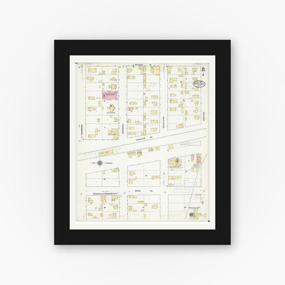 Old map wall art mockup — black gallery frame with white mat — Sanborn Fire Insurance Map from Rice Lake, Barron County, Wisconsin (1909), Sheet #0008