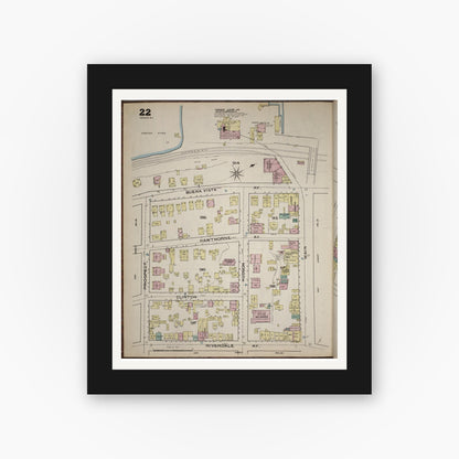 Old map wall art mockup — black gallery frame with white mat — Sanborn Fire Insurance Map from Yonkers, Westchester County, New York (1886), Sheet #0022