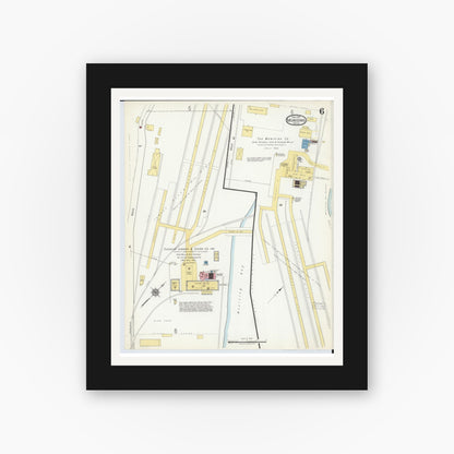 Old map wall art mockup — black gallery frame with white mat — Sanborn Fire Insurance Map from Munising, Alger County, Michigan (1917), Sheet #0006