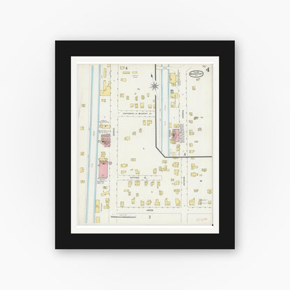 Old map wall art mockup — black gallery frame with white mat — Sanborn Fire Insurance Map from Weedsport, Cayuga County, New York (1896), Sheet #0004