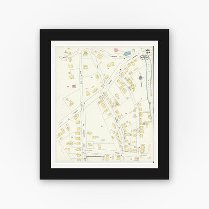 Old map wall art mockup — black gallery frame with white mat — Sanborn Fire Insurance Map from Webster, Worcester County, Massachusetts (1911), Sheet #0022