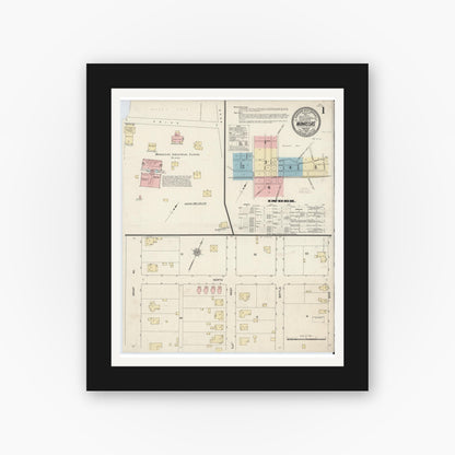 Old map wall art mockup — black gallery frame with white mat — Sanborn Fire Insurance Map from Manassas, Independent Cities, Virginia (1912) - Complete Map Set