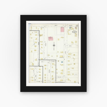 Old map wall art mockup — black gallery frame with white mat — Sanborn Fire Insurance Map from Walworth, Walworth County, Wisconsin (1912), Sheet #0002